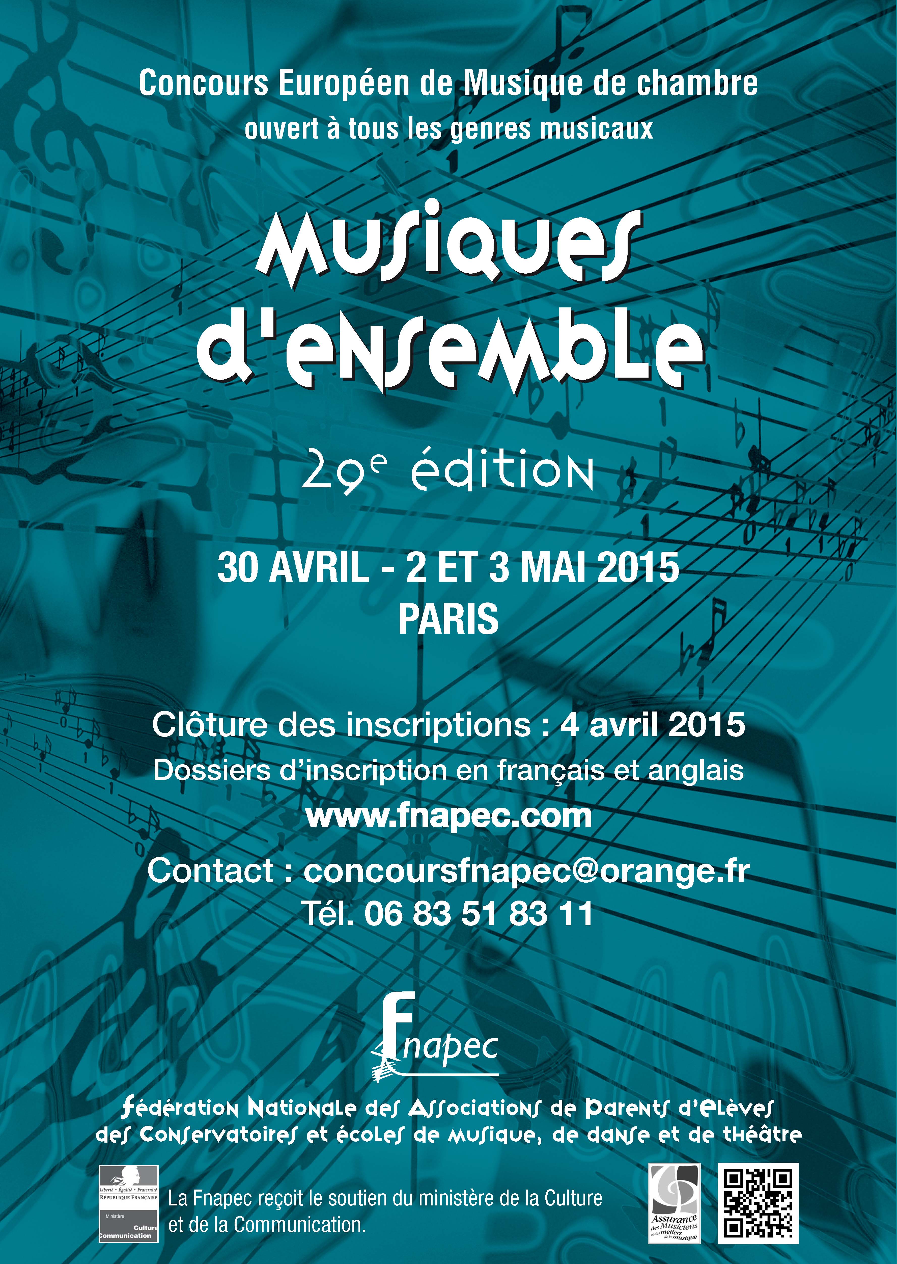 Affiche 2015 du 29e Concours européen Musiques d’ensemble de la FNAPEC